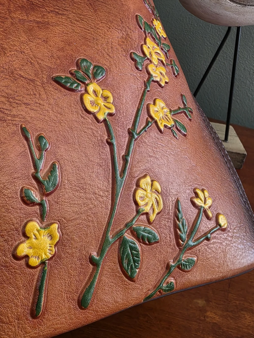 Floral Leather Satchel Crossbody Bag Tan Brown NWOT